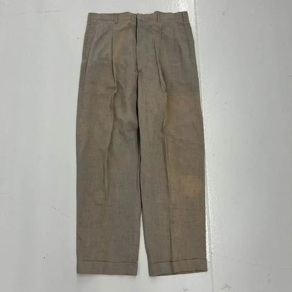 Vintage 50s Kahn Grey Fleck Wide Leg Pleated Trousers 34x29